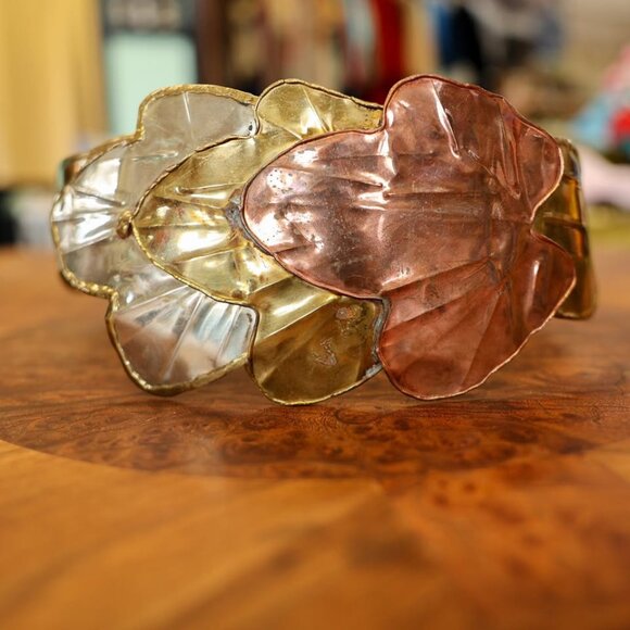 Vintage Handmade Brass, Copper & Silver Leaf Corset Belt main image 6